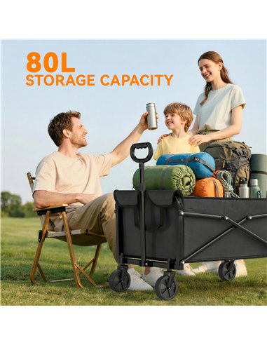 Outsunny 81L Festival Trolley on Wheels, Compact Garden Folding Trolley Cart with Adjustable Handle 80L Black