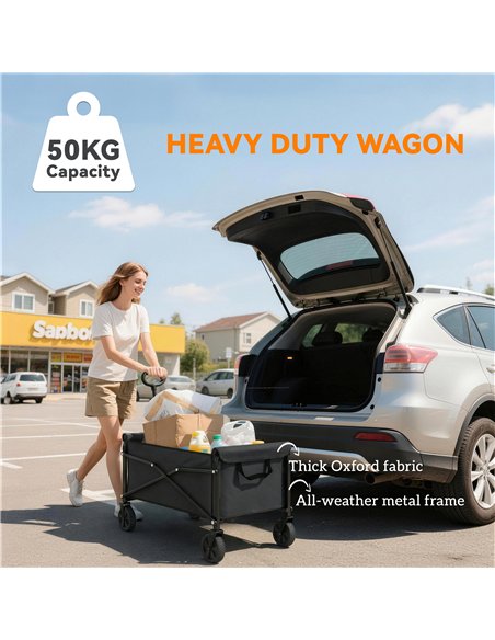 Outsunny 81L Festival Trolley on Wheels, Compact Garden Folding Trolley Cart with Adjustable Handle 80L Black - pic 200246 | FastDaddyshop