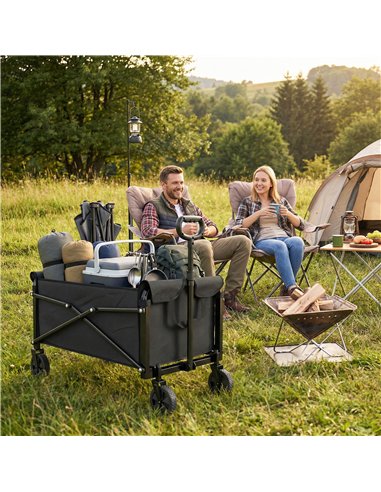Outsunny 81L Festival Trolley on Wheels, Compact Garden Folding Trolley Cart with Adjustable Handle 80L Black