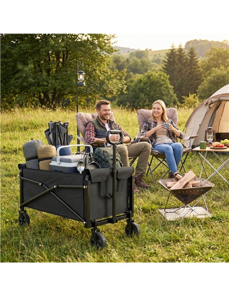 Outsunny 81L Festival Trolley on Wheels, Compact Garden Folding Trolley Cart with Adjustable Handle 80L Black - pic 200247 | FastDaddyshop