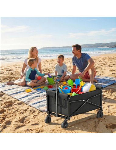 Outsunny 81L Festival Trolley on Wheels, Compact Garden Folding Trolley Cart with Adjustable Handle 80L Black