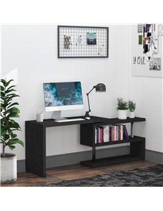HOMCOM 360° Rotating L-Shaped Corner Computer Desk with Storage Shelf, Black 2