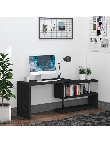 HOMCOM 360° Rotating L-Shaped Corner Computer Desk with Storage Shelf, Black - pic 20025 | FastDaddyshop