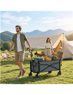 Outsunny 81L Festival Trolley on Wheels, Compact Garden Folding Trolley Cart with Adjustable Handle 80L, Grey 2