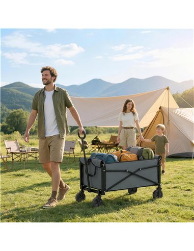 Outsunny 81L Festival Trolley on Wheels, Compact Garden Folding Trolley Cart with Adjustable Handle 80L, Grey