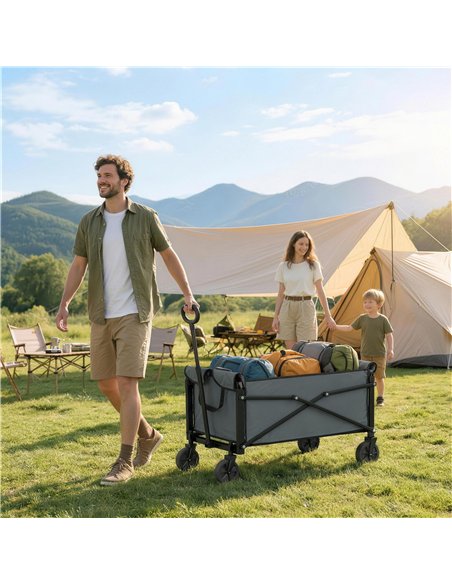 Outsunny 81L Festival Trolley on Wheels, Compact Garden Folding Trolley Cart with Adjustable Handle 80L, Grey - pic 200250 | FastDaddyshop