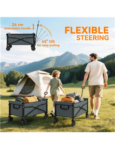 Outsunny 81L Festival Trolley on Wheels, Compact Garden Folding Trolley Cart with Adjustable Handle 80L, Grey - pic 200253 | FastDaddyshop