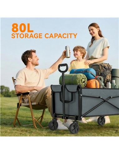 Outsunny 81L Festival Trolley on Wheels, Compact Garden Folding Trolley Cart with Adjustable Handle 80L, Grey