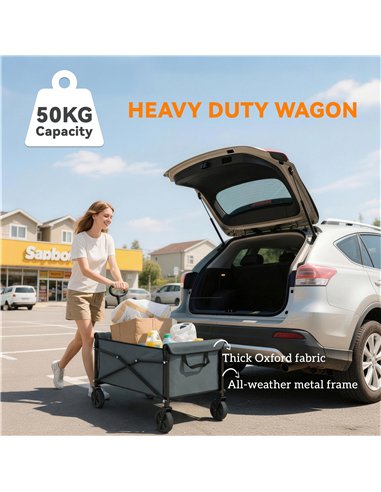 Outsunny 81L Festival Trolley on Wheels, Compact Garden Folding Trolley Cart with Adjustable Handle 80L, Grey