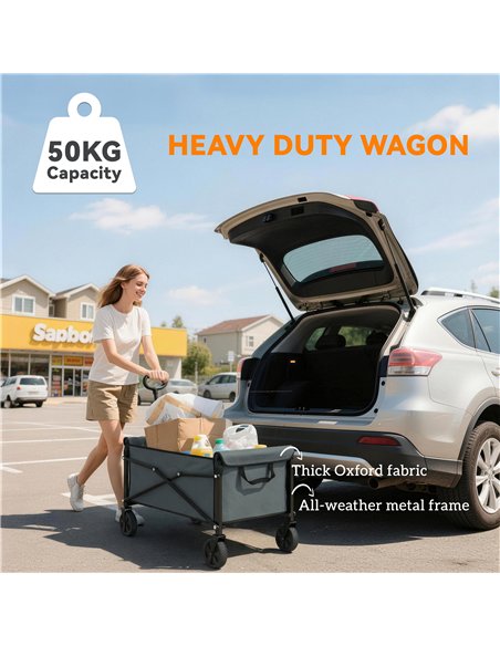 Outsunny 81L Festival Trolley on Wheels, Compact Garden Folding Trolley Cart with Adjustable Handle 80L, Grey - pic 200255 | FastDaddyshop