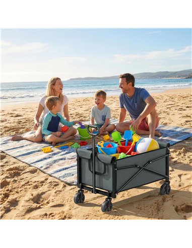 Outsunny 81L Festival Trolley on Wheels, Compact Garden Folding Trolley Cart with Adjustable Handle 80L, Grey