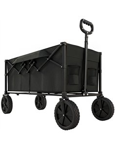 Outsunny 95L Foldable Festival Trolley on Wheels, Collapsible Wagon Cart with Adjustable Handle and 2 Cup Holders, Black