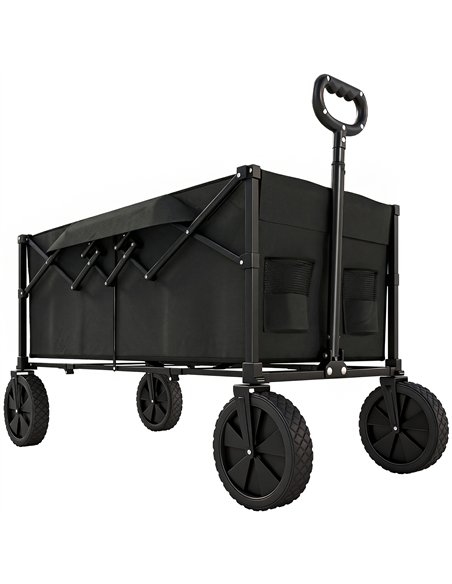 Outsunny 95L Foldable Festival Trolley on Wheels, Collapsible Wagon Cart with Adjustable Handle and 2 Cup Holders, Black - pic 200258 | FastDaddyshop