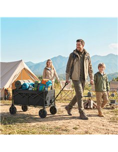 Outsunny 95L Foldable Festival Trolley on Wheels, Collapsible Wagon Cart with Adjustable Handle and 2 Cup Holders, Black 2