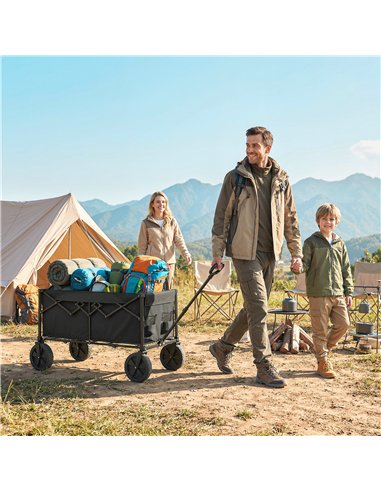 Outsunny 95L Foldable Festival Trolley on Wheels, Collapsible Wagon Cart with Adjustable Handle and 2 Cup Holders, Black