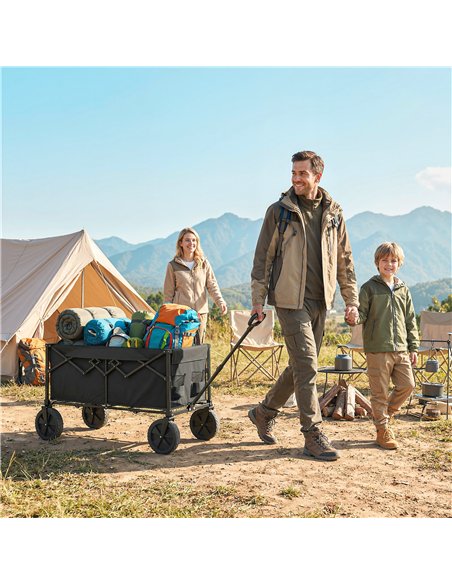 Outsunny 95L Foldable Festival Trolley on Wheels, Collapsible Wagon Cart with Adjustable Handle and 2 Cup Holders, Black - pic 200259 | FastDaddyshop