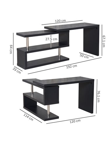 HOMCOM 360° Rotating L-Shaped Corner Computer Desk with Storage Shelf, Black
