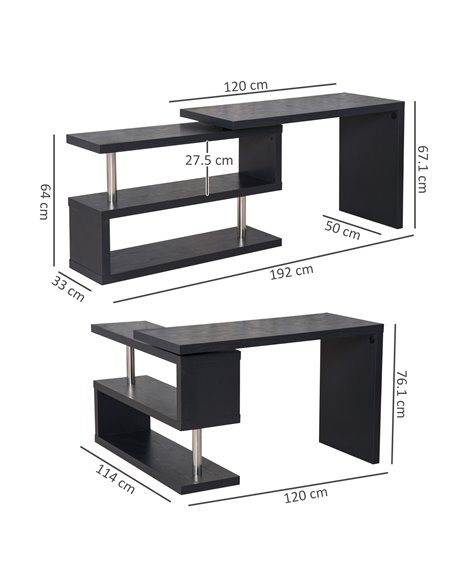 HOMCOM 360° Rotating L-Shaped Corner Computer Desk with Storage Shelf, Black - pic 20026 | FastDaddyshop