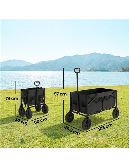 Outsunny 95L Foldable Festival Trolley on Wheels, Collapsible Wagon Cart with Adjustable Handle and 2 Cup Holders, Black - pic 200260 | FastDaddyshop