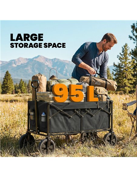 Outsunny 95L Foldable Festival Trolley on Wheels, Collapsible Wagon Cart with Adjustable Handle and 2 Cup Holders, Black - pic 200261 | FastDaddyshop