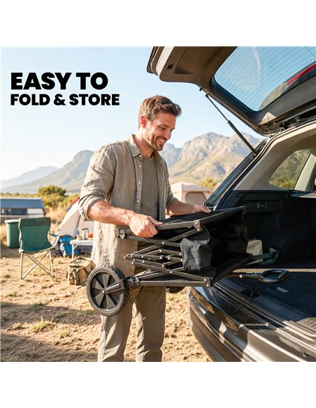 Outsunny 95L Foldable Festival Trolley on Wheels, Collapsible Wagon Cart with Adjustable Handle and 2 Cup Holders, Black - pic 200262 | FastDaddyshop