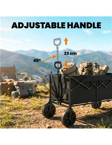 Outsunny 95L Foldable Festival Trolley on Wheels, Collapsible Wagon Cart with Adjustable Handle and 2 Cup Holders, Black