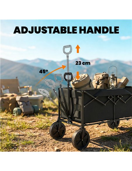 Outsunny 95L Foldable Festival Trolley on Wheels, Collapsible Wagon Cart with Adjustable Handle and 2 Cup Holders, Black - pic 200263 | FastDaddyshop