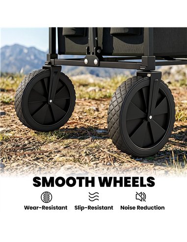 Outsunny 95L Foldable Festival Trolley on Wheels, Collapsible Wagon Cart with Adjustable Handle and 2 Cup Holders, Black