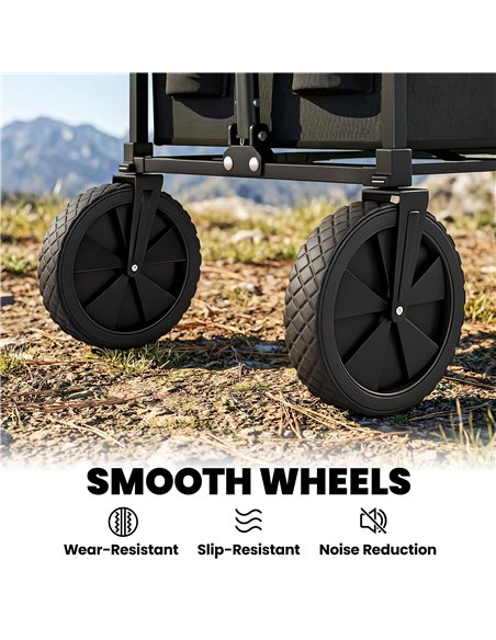 Outsunny 95L Foldable Festival Trolley on Wheels, Collapsible Wagon Cart with Adjustable Handle and 2 Cup Holders, Black - pic 200265 | FastDaddyshop