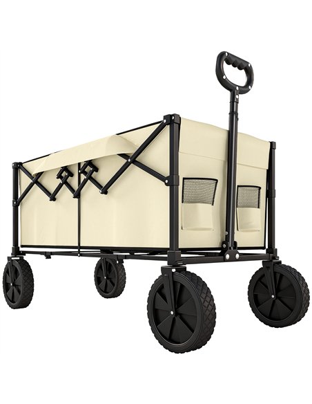 Outsunny 95L Foldable Festival Trolley on Wheels, Collapsible Wagon Cart with Adjustable Handle and 2 Cup Holders, Khaki - pic 200267 | FastDaddyshop