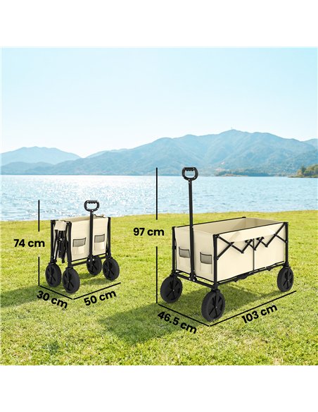 Outsunny 95L Foldable Festival Trolley on Wheels, Collapsible Wagon Cart with Adjustable Handle and 2 Cup Holders, Khaki - pic 200269 | FastDaddyshop