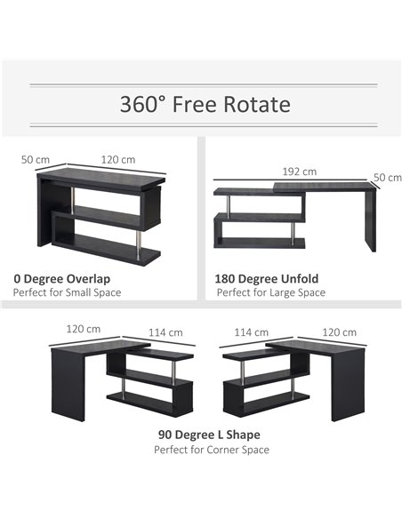 HOMCOM 360° Rotating L-Shaped Corner Computer Desk with Storage Shelf, Black - pic 20027 | FastDaddyshop
