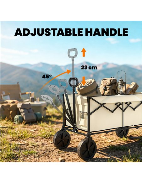 Outsunny 95L Foldable Festival Trolley on Wheels, Collapsible Wagon Cart with Adjustable Handle and 2 Cup Holders, Khaki - pic 200272 | FastDaddyshop