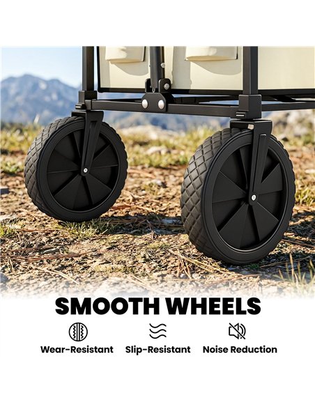 Outsunny 95L Foldable Festival Trolley on Wheels, Collapsible Wagon Cart with Adjustable Handle and 2 Cup Holders, Khaki - pic 200274 | FastDaddyshop