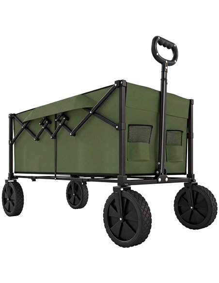 Outsunny 95L Foldable Festival Trolley on Wheels, Collapsible Wagon Cart with Adjustable Handle and 2 Cup Holders, Dark Green - pic 200276 | FastDaddyshop