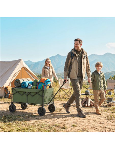Outsunny 95L Foldable Festival Trolley on Wheels, Collapsible Wagon Cart with Adjustable Handle and 2 Cup Holders, Dark Green - pic 200277 | FastDaddyshop