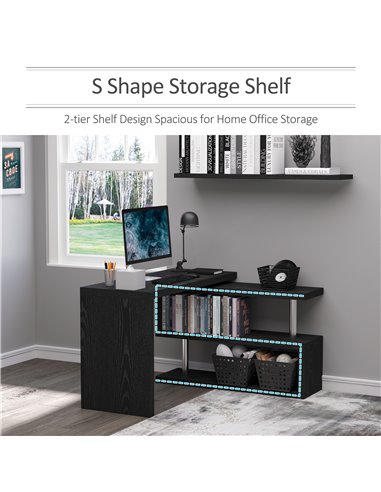 HOMCOM 360° Rotating L-Shaped Corner Computer Desk with Storage Shelf, Black
