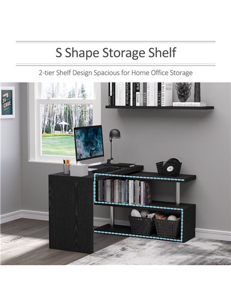 HOMCOM 360° Rotating L-Shaped Corner Computer Desk with Storage Shelf, Black - pic 20028 | FastDaddyshop