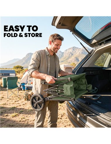 Outsunny 95L Foldable Festival Trolley on Wheels, Collapsible Wagon Cart with Adjustable Handle and 2 Cup Holders, Dark Green