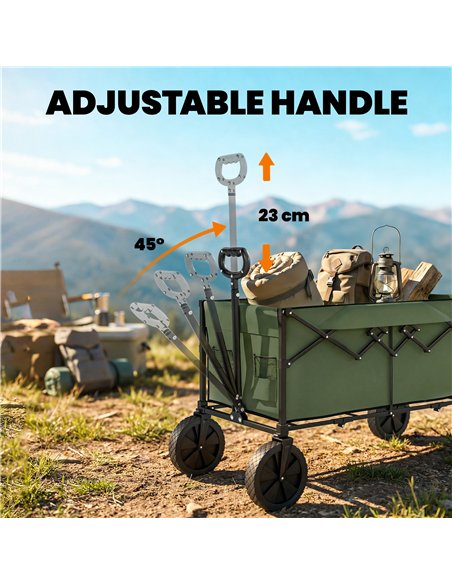 Outsunny 95L Foldable Festival Trolley on Wheels, Collapsible Wagon Cart with Adjustable Handle and 2 Cup Holders, Dark Green - pic 200281 | FastDaddyshop