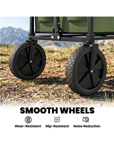 Outsunny 95L Foldable Festival Trolley on Wheels, Collapsible Wagon Cart with Adjustable Handle and 2 Cup Holders, Dark Green