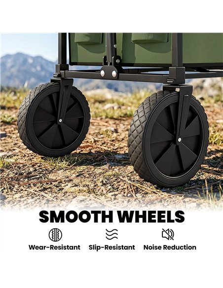 Outsunny 95L Foldable Festival Trolley on Wheels, Collapsible Wagon Cart with Adjustable Handle and 2 Cup Holders, Dark Green - pic 200283 | FastDaddyshop