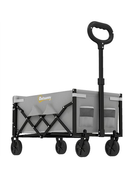 Outsunny 60L Foldable Festival Trolley on Wheels, Collapsible Wagon Cart with Drop-Down Tailgate, Adjustable Handle, Grey - pic 200285 | FastDaddyshop