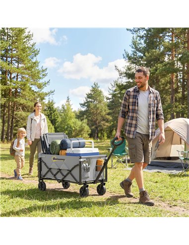 Outsunny 60L Foldable Festival Trolley on Wheels, Collapsible Wagon Cart with Drop-Down Tailgate, Adjustable Handle, Grey