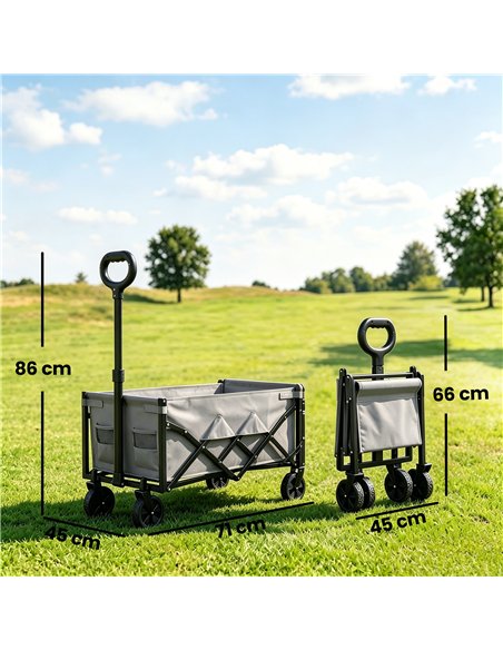 Outsunny 60L Foldable Festival Trolley on Wheels, Collapsible Wagon Cart with Drop-Down Tailgate, Adjustable Handle, Grey - pic 200287 | FastDaddyshop