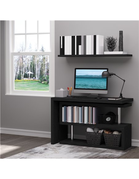 HOMCOM 360° Rotating L-Shaped Corner Computer Desk Home Office Writing Table Swivel Workstation with Storage Shelf, Black - pic 20029 | FastDaddyshop