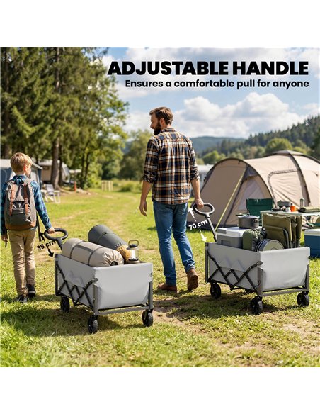Outsunny 60L Foldable Festival Trolley on Wheels, Collapsible Wagon Cart with Drop-Down Tailgate, Adjustable Handle, Grey - pic 200291 | FastDaddyshop
