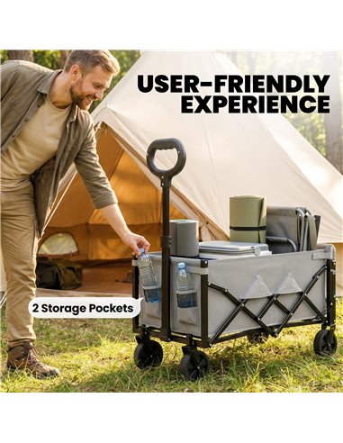 Outsunny 60L Foldable Festival Trolley on Wheels, Collapsible Wagon Cart with Drop-Down Tailgate, Adjustable Handle, Grey