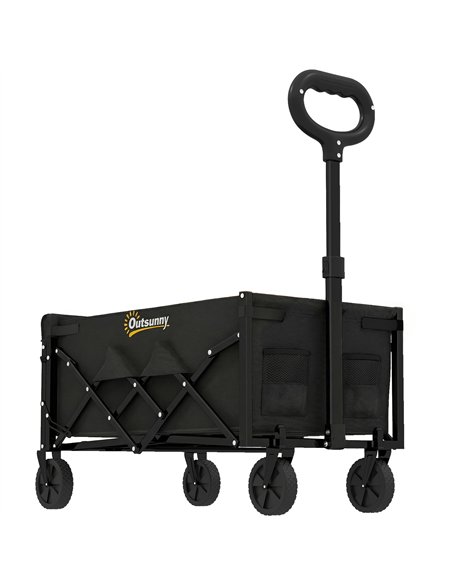Outsunny 60L Foldable Festival Trolley on Wheels, Collapsible Wagon Cart with Drop-Down Tailgate, Adjustable Handle, Black - pic 200294 | FastDaddyshop