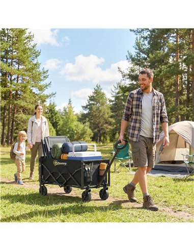 Outsunny 60L Foldable Festival Trolley on Wheels, Collapsible Wagon Cart with Drop-Down Tailgate, Adjustable Handle, Black